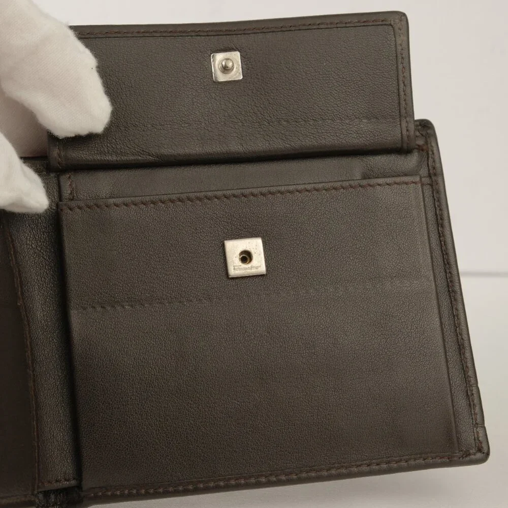 Ferragamo Smooth Leather Bifold Wallet, Dark Brown